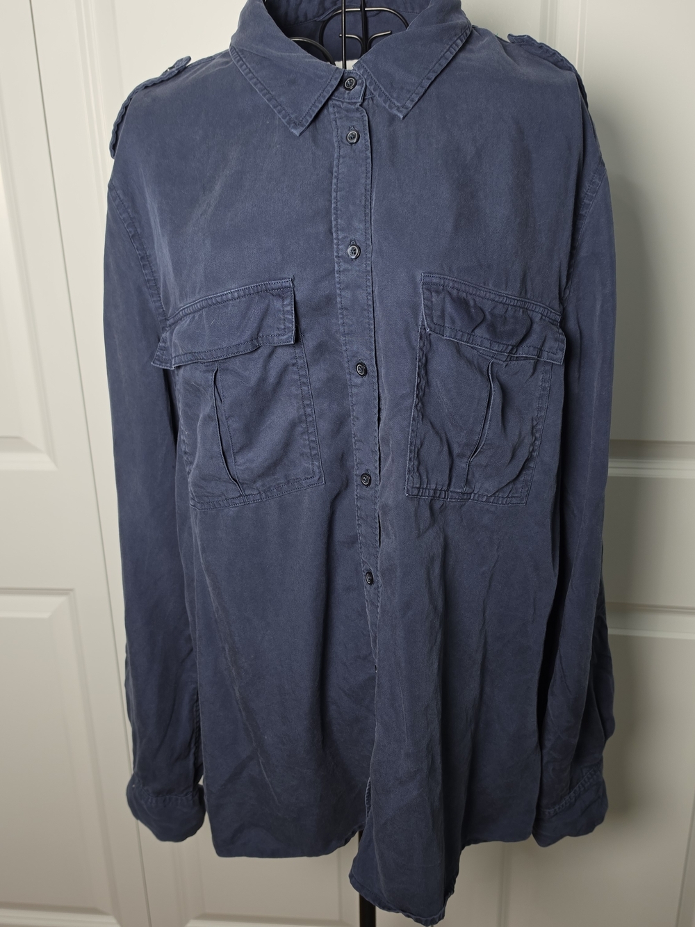 Pistola Tencel Button Up Shirt Womens XXL Blue Utility Oversized Lyocell